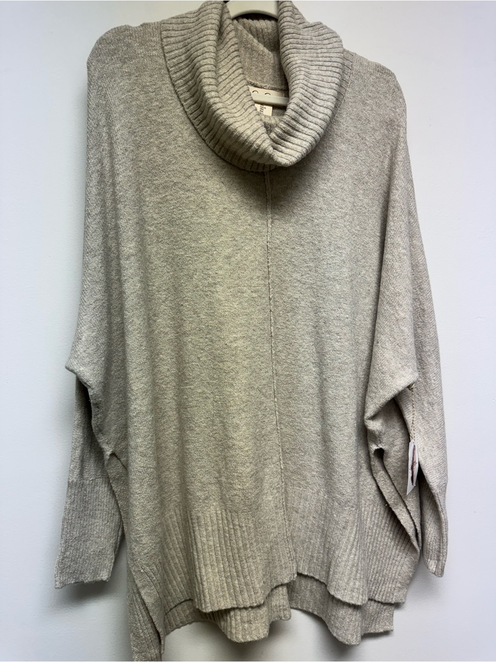 Jessica Simpson Taupe Cowl Neck Oversized Sweater high slits L/XL CAREER TRAVEL